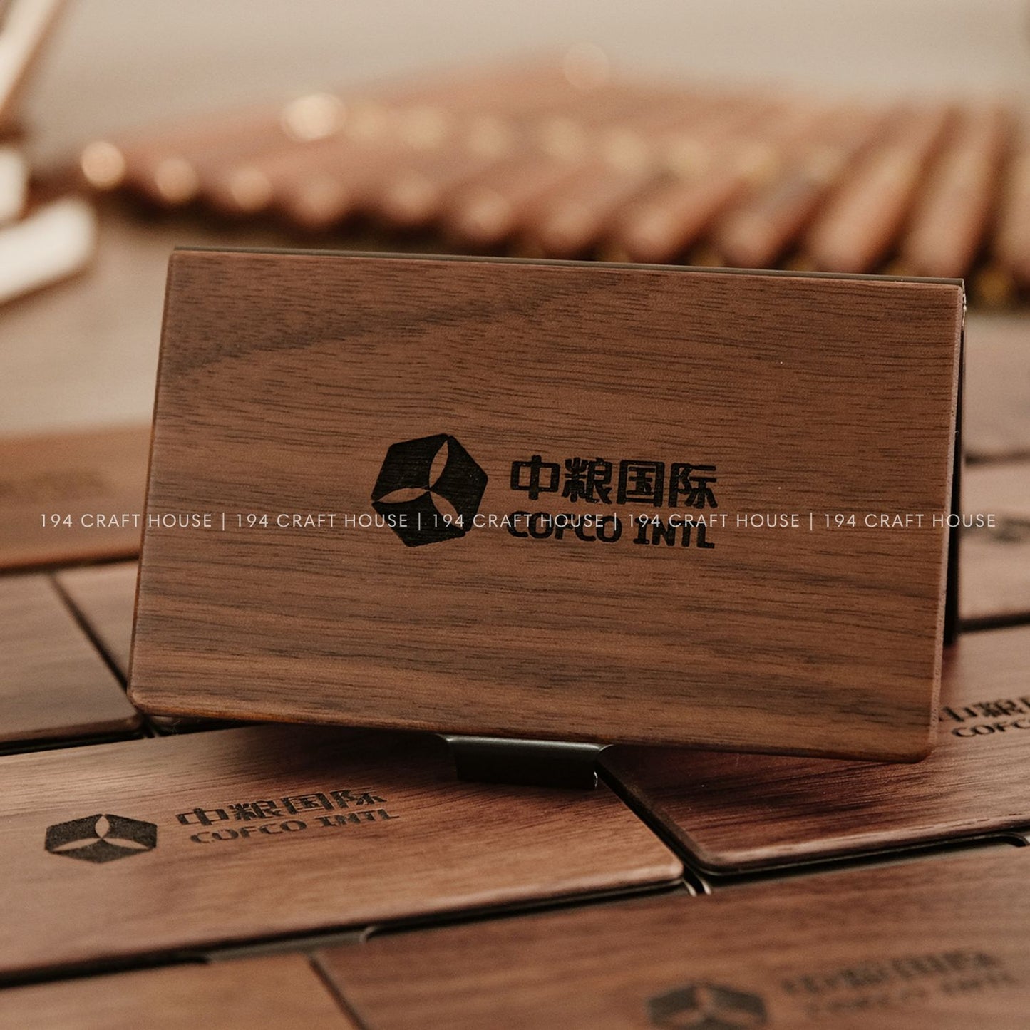 Walnut Business Card Case Engraved Logo
