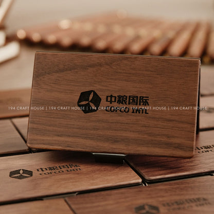 Walnut Business Card Case Engraved Logo