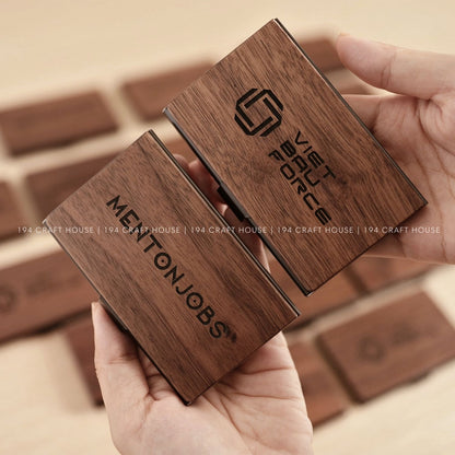 Walnut Business Card Case Engraved Logo