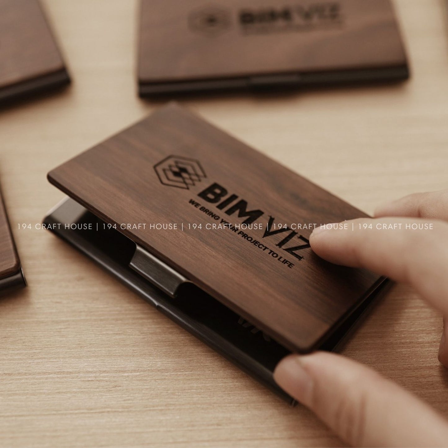 Walnut Business Card Case Engraved Logo