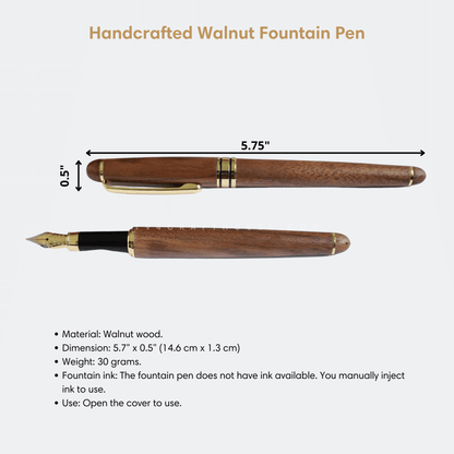 Engraved Walnut Fountain Pen Handmade Personalized Gift