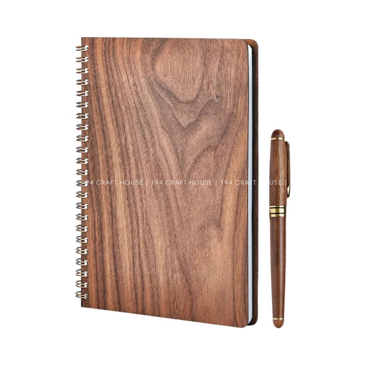 Walnut Wooden Notebook and Pen Set: Custom Engraved Company Logo, Name, Message for Personalized Gifts, Corporate Gifts for Employees Appreciation, Promotion Gifts, Event Gifts