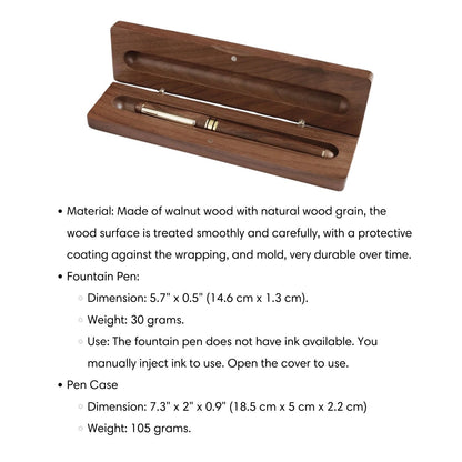 Walnut Fountain Pen With Case Personalized Engraved Gift