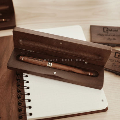 Personalized Walnut Gel Pen And Case Set