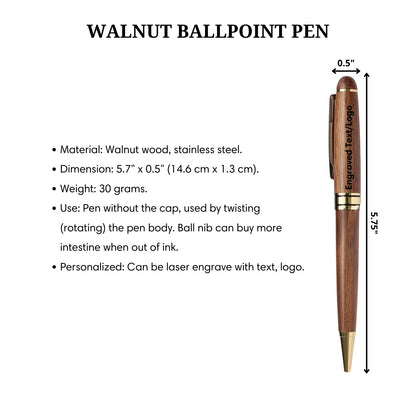 Walnut Wooden Ballpoint Pen Personalized Engraved