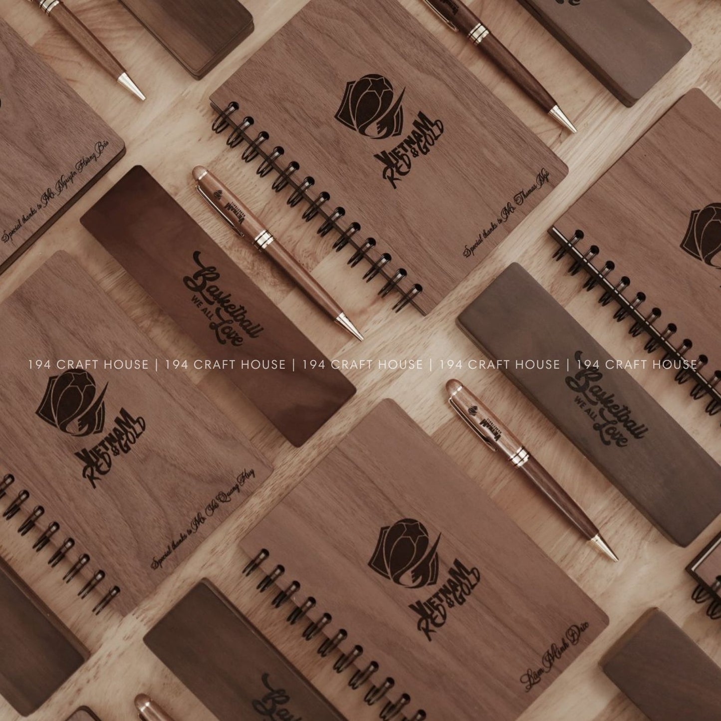 Walnut Wooden Ballpoint Pen and Case With Notebook Set