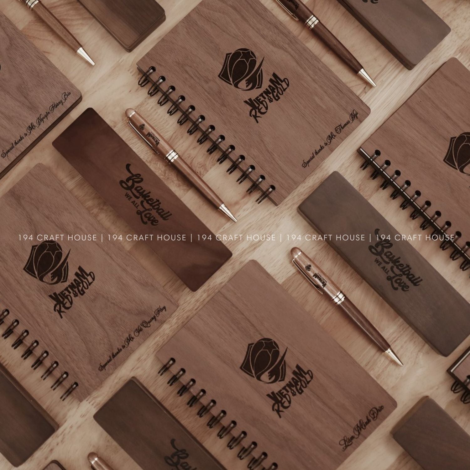 Walnut Wooden Ballpoint Pen and Case With Notebook Set