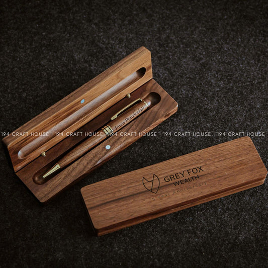 Custom Company Logo Engraved Wooden Pen and Case Set Personalized Corporate Gifts