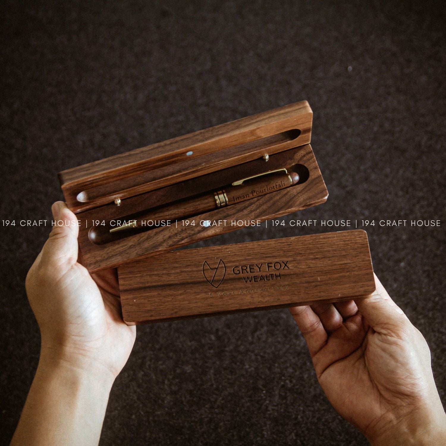 Custom Company Logo Engraved Wooden Pen and Case Set Personalized Corporate Gifts