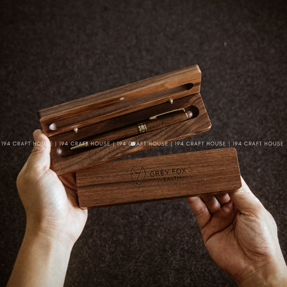 Custom Company Logo Engraved Wooden Pen and Case Set Personalized Corporate Gifts