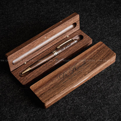 Custom Company Logo Engraved Wooden Pen and Case Set Personalized Corporate Gifts