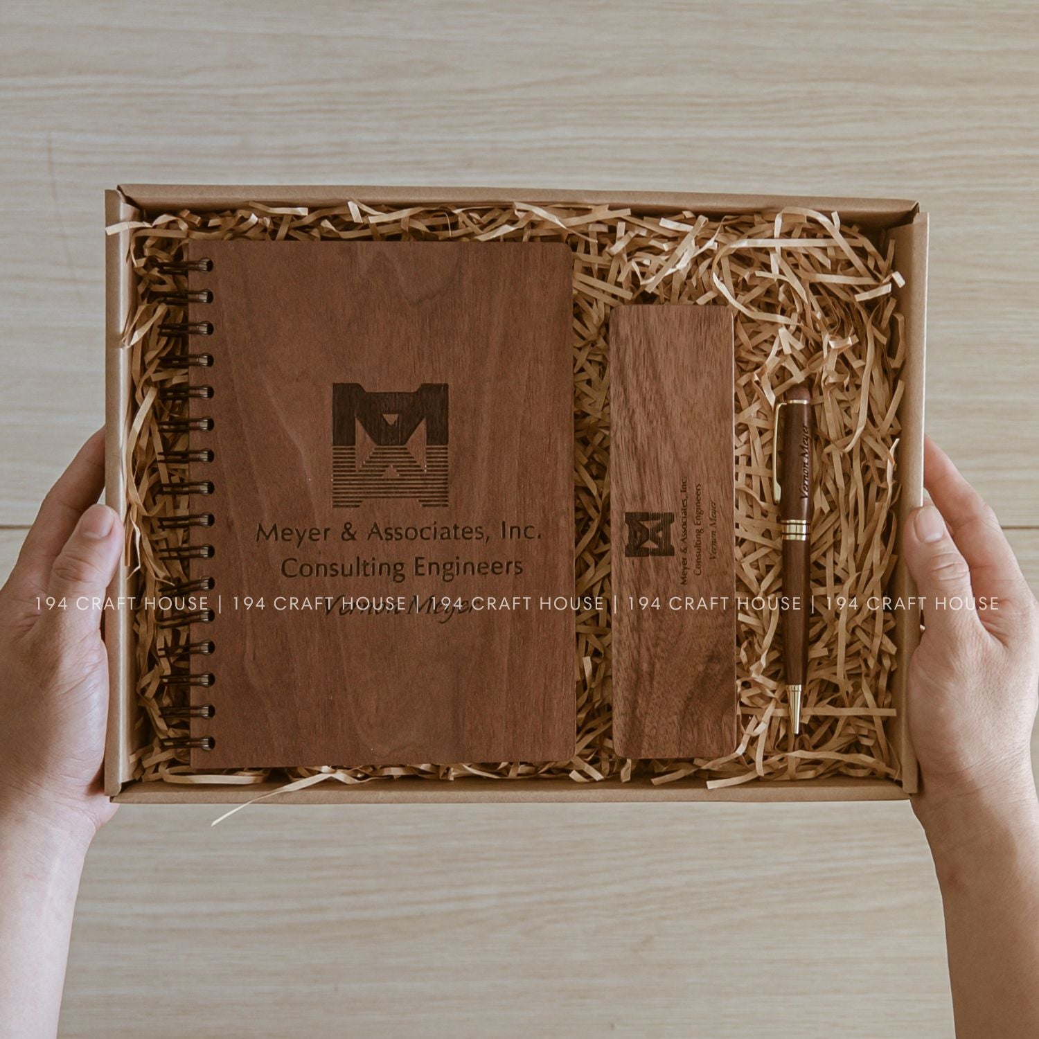 Personalized Wooden Notebook and Pen Set Custom Company Logo Engraved