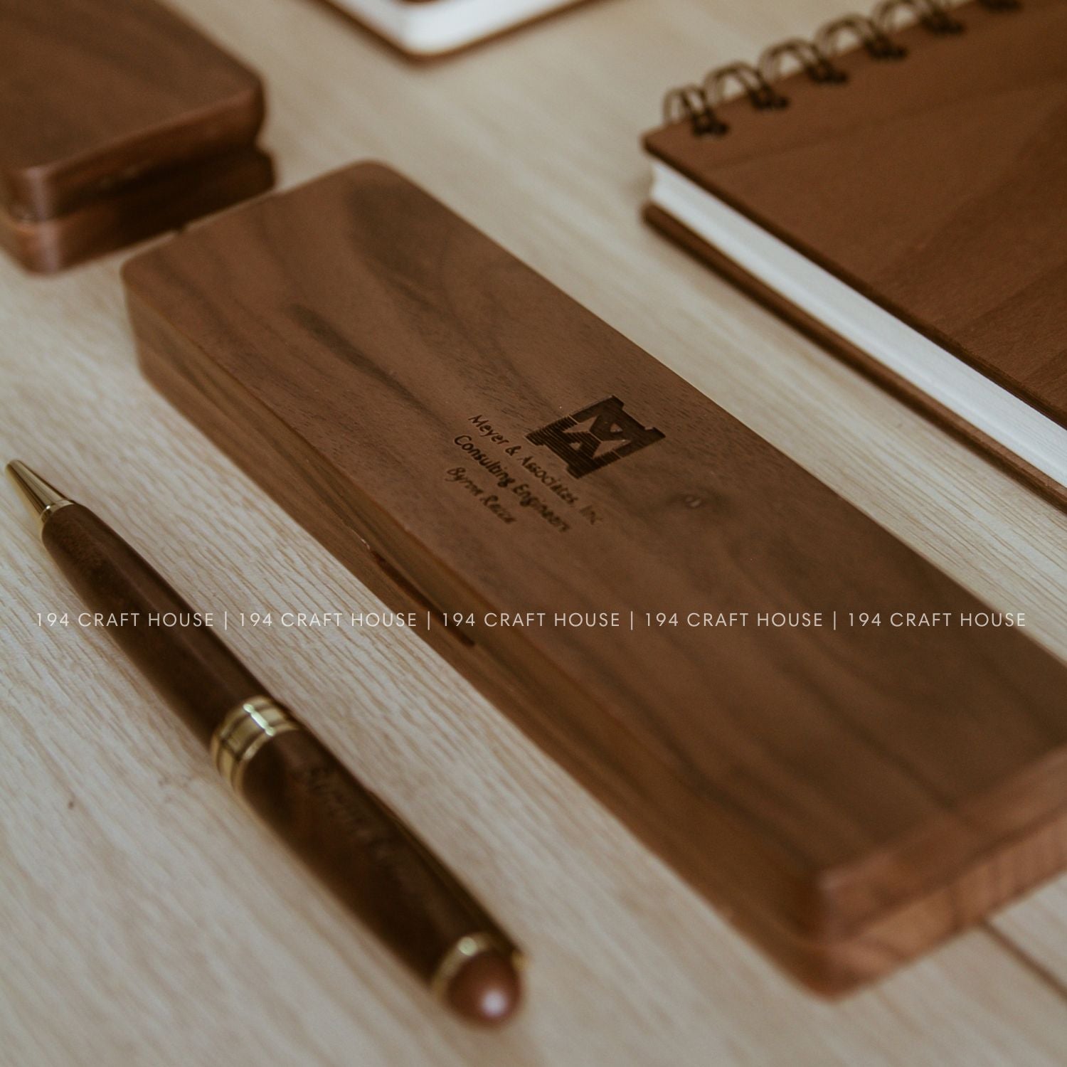 Personalized Walnut Ballpoint Pen With Case Custom Company Logo Engraved 