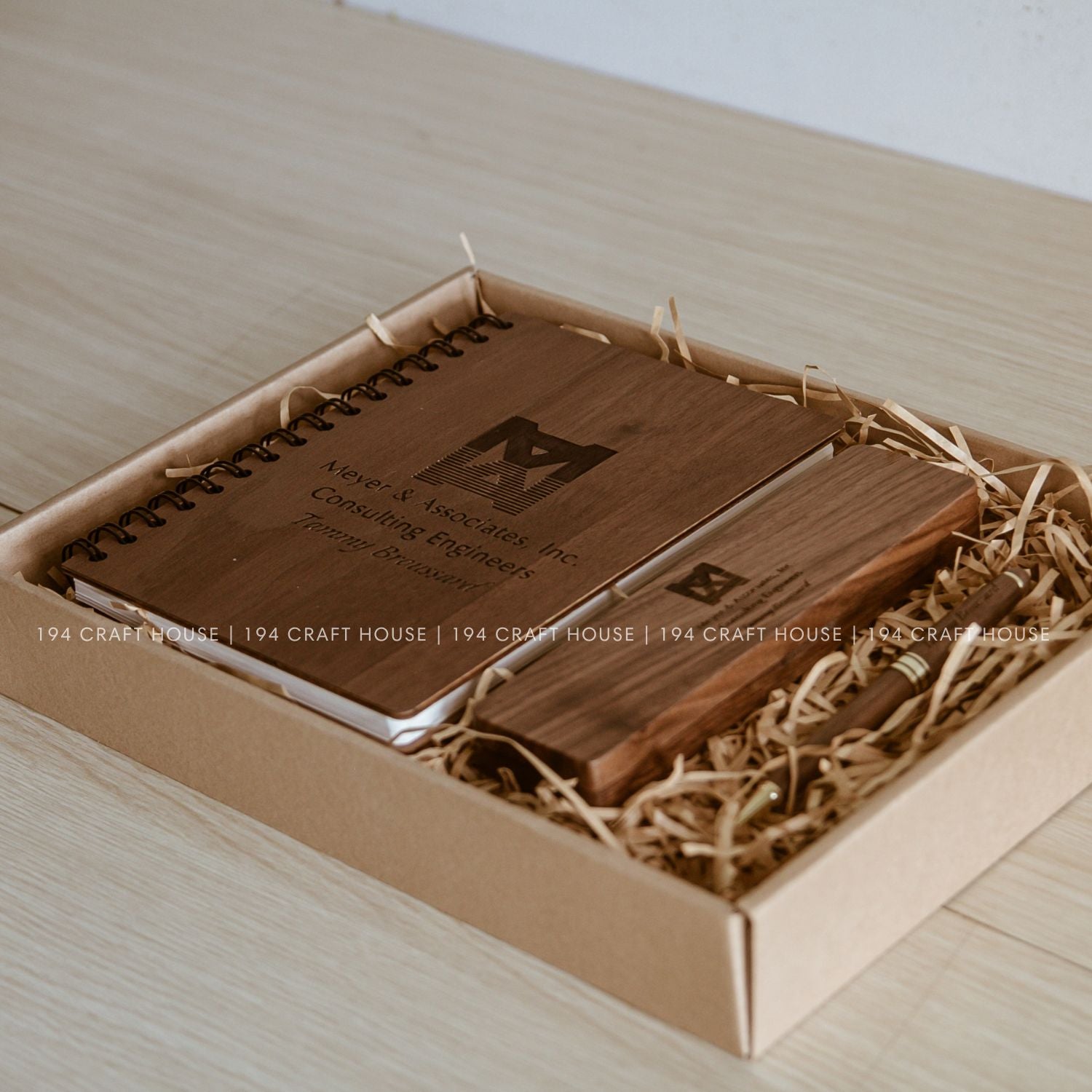 Personalized Wooden Notebook and Pen Set Custom Company Logo Engraved