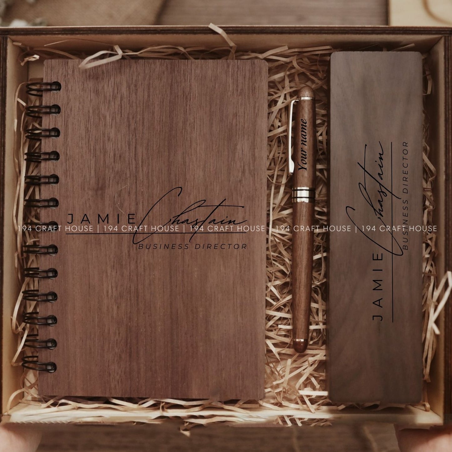 Wooden Notebook and Pen Set Personalized Engraved Gift