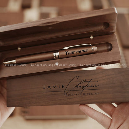 Walnut Wooden Ballpoint Pen And Case Set Personalized Engraved