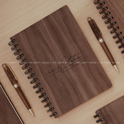 Walnut Wooden Ballpoint Pen And Notebook Set Personalized Engraved