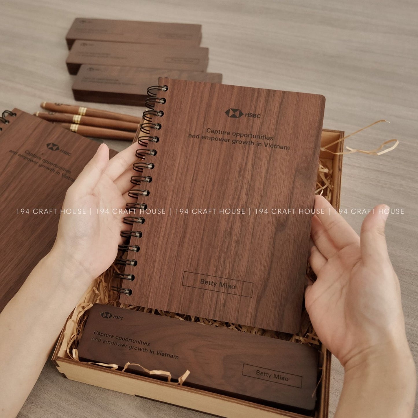 Custom Company Logo Engraved Wooden Sprial Notebook