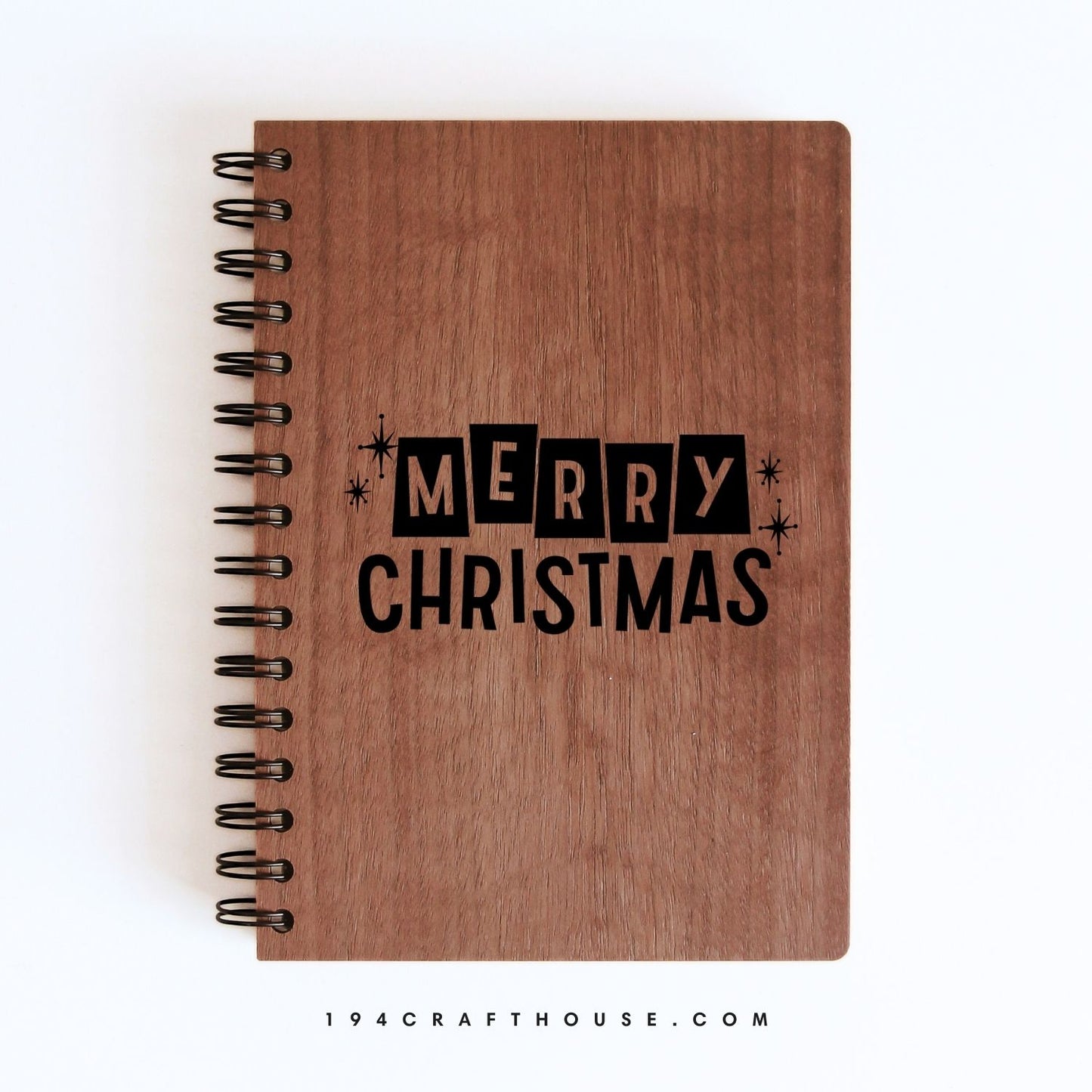 Merry Christmas Engraved Wooden Notebook A5 Size