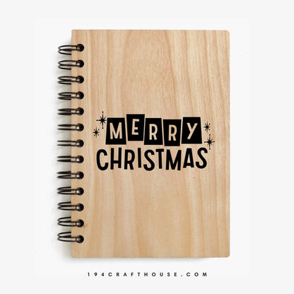 Merry Christmas Engraved Wooden Notebook A5 Size