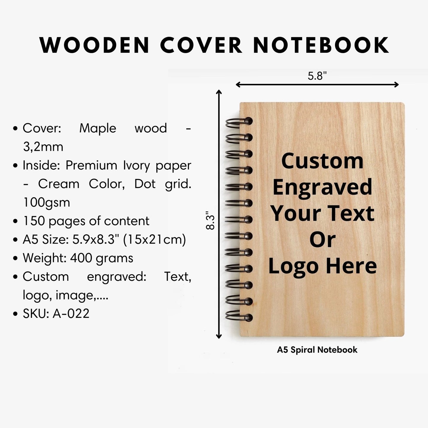 Personalized Maple Wooden Spiral Notebook Journal