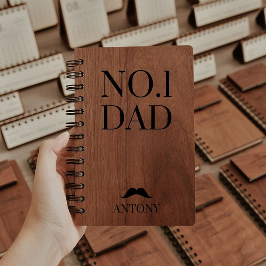 No 1 Dad Custom Engraved Wooden Notebook and Pen Set Personalized Father's Day Gift for Dad