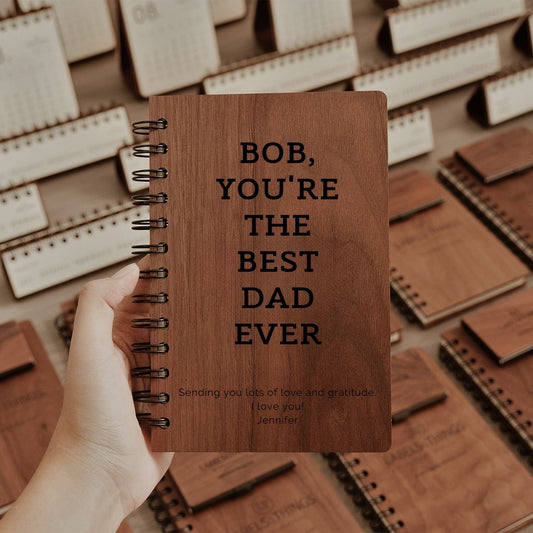 Custom Engraved Wooden Notebook and Pen Set Personalized Father's Day Gift for Dad