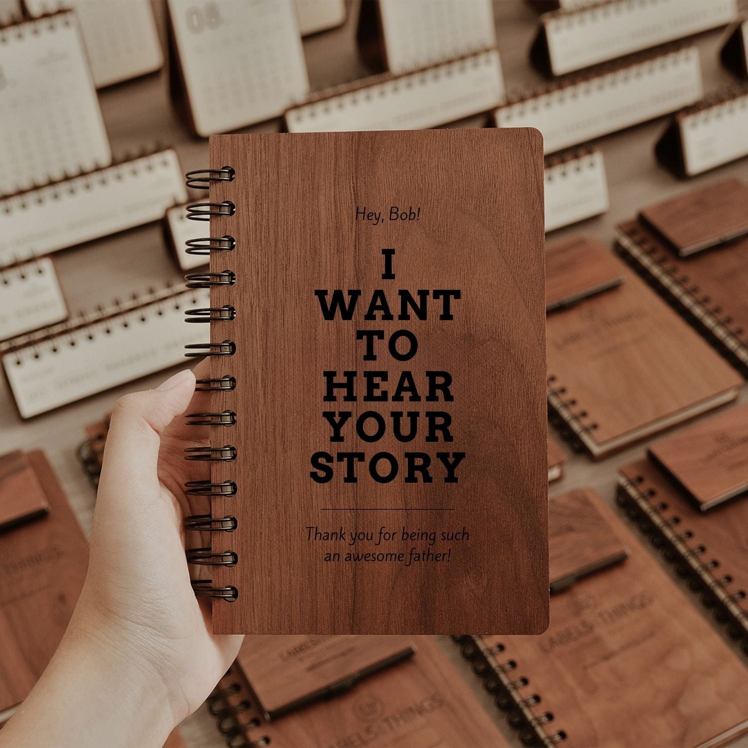 Custom Engraved Wooden Notebook and Pen Set Personalized Father's Day Gift for Dad