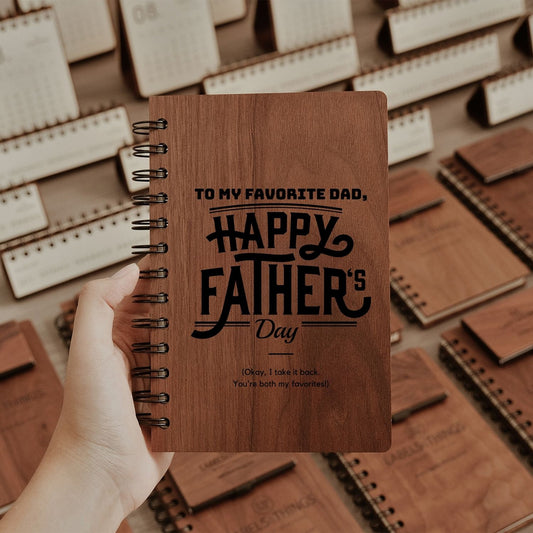 Custom Engraved Wooden Notebook and Pen Set Personalized Father's Day Gift for Dad