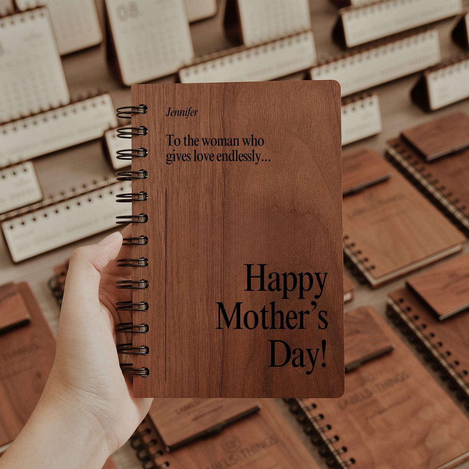 Personalized Wooden Spiral Notebook - Happy Mother's Day Gift for Mom