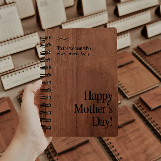 Personalized Wooden Spiral Notebook - Happy Mother's Day Gift for Mom