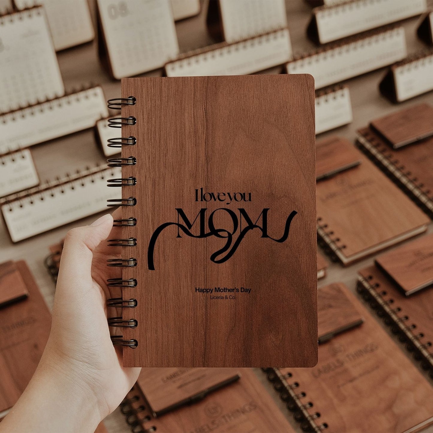 Personalized Wooden Spiral Notebook - Happy Mother's Day Gift for Mom