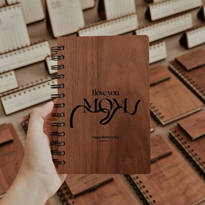 Personalized Wooden Spiral Notebook - Happy Mother's Day Gift for Mom