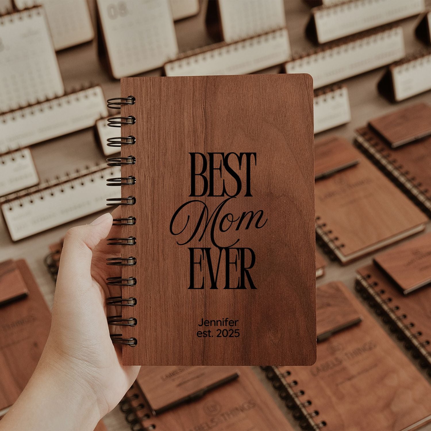Personalized Wooden Spiral Notebook - Happy Mother's Day Gift for Mom