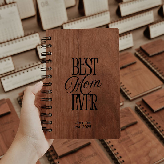 Personalized Wooden Spiral Notebook - Happy Mother's Day Gift for Mom