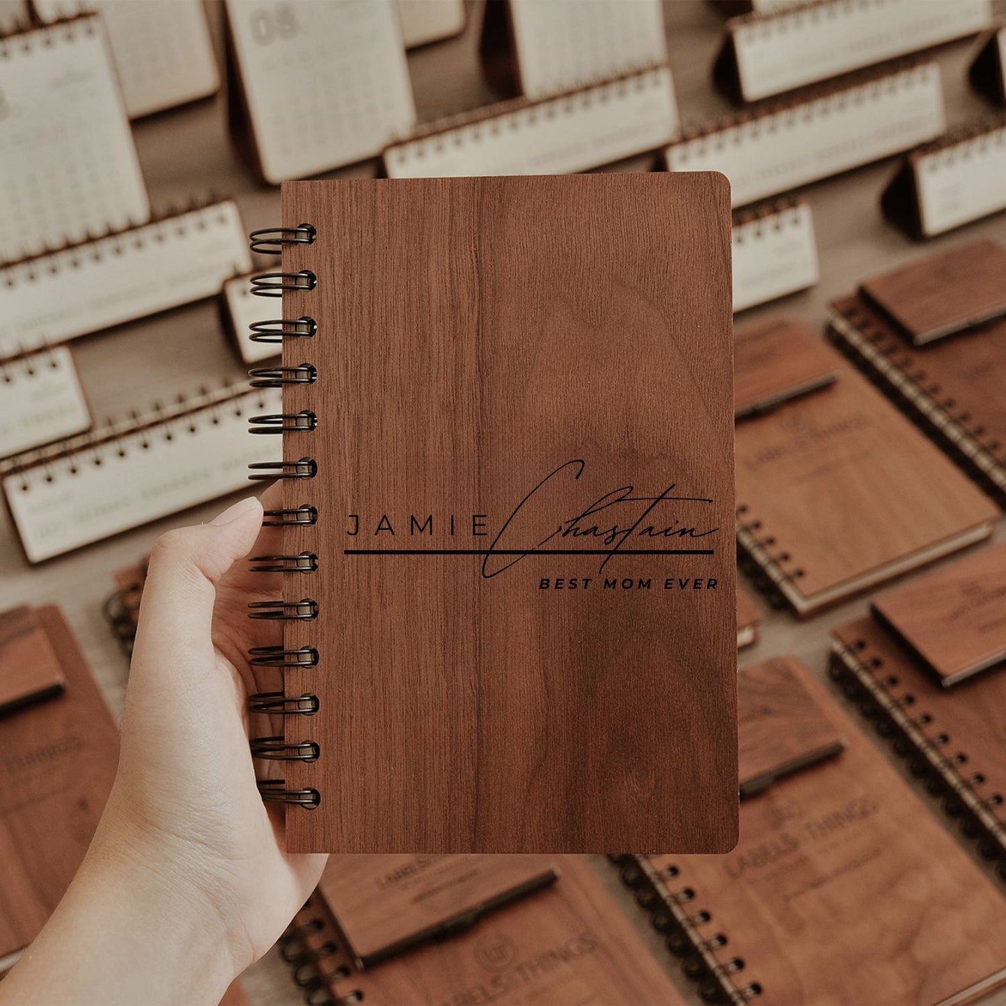 Personalized Wooden Spiral Notebook - Happy Mother's Day Gift for Mom