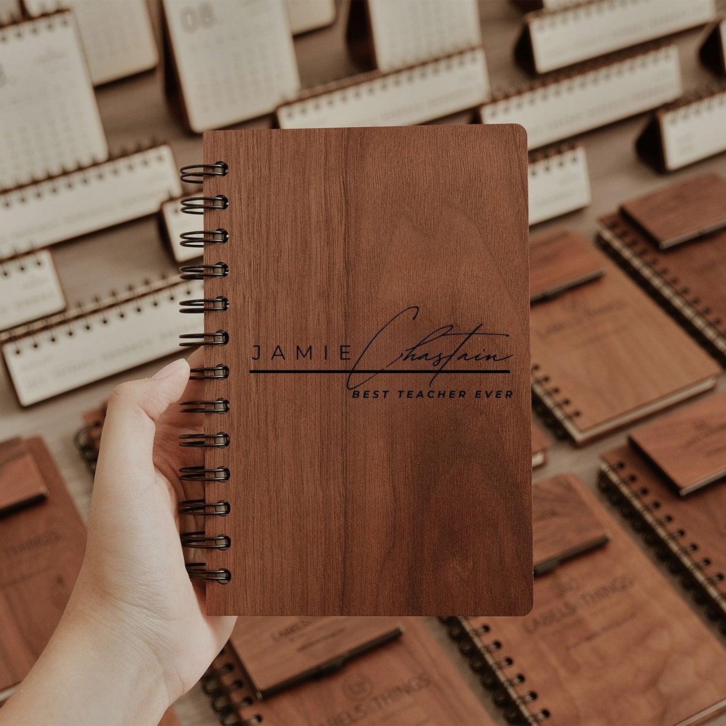 Custom Engraved Wooden Journals & Spiral Notebooks A5 Personalized Gift for Teacher