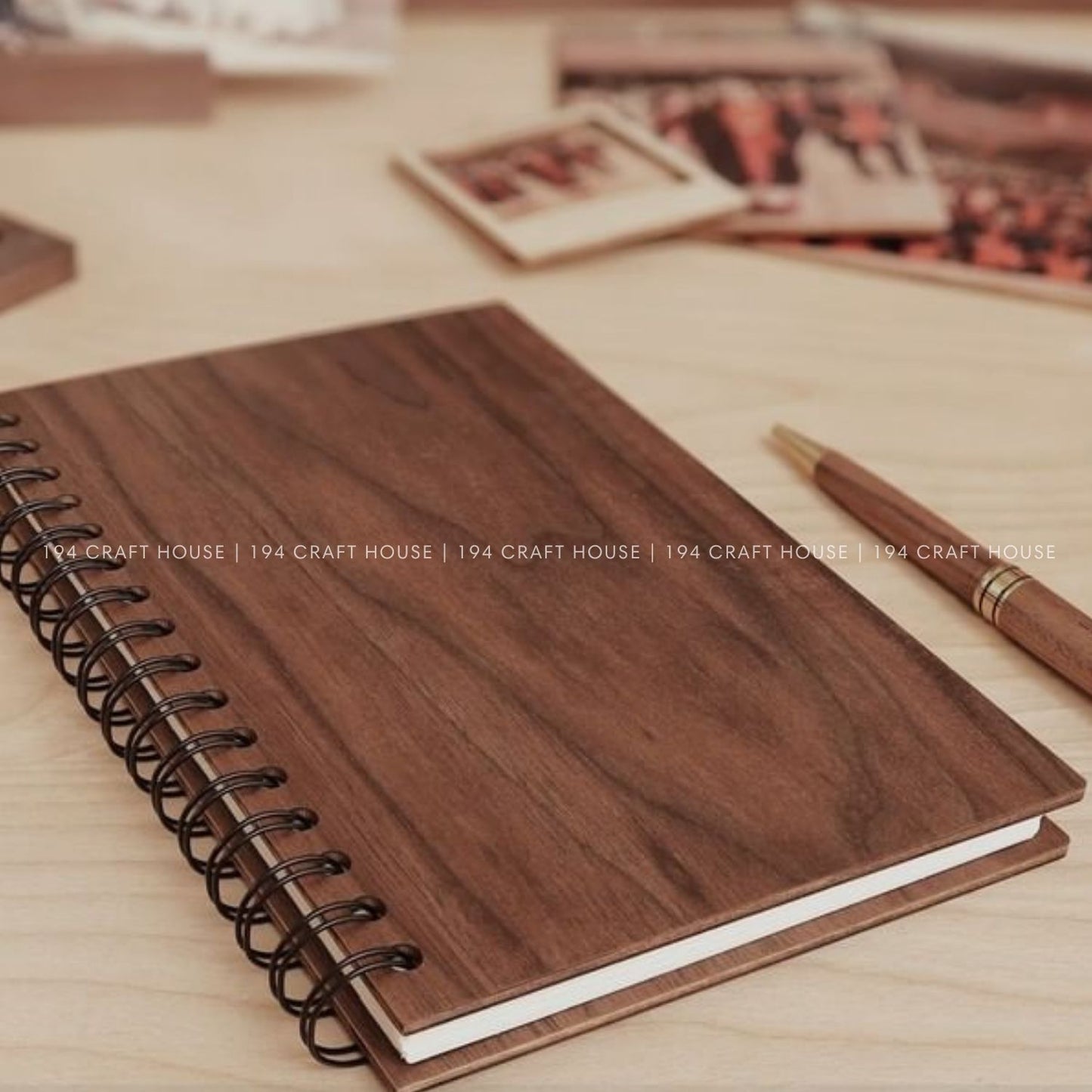 Custom Company Logo Engraved Wooden Sprial Notebook