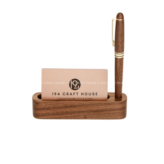 Custom Logo Walnut Wooden Pen & Business Card & Pen Holder For Desk, Personalized Corporate Gift