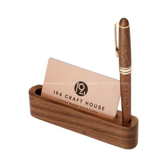 Custom Walnut Wooden Card Holder with Pen Slot: Personalized Office Gifts for Professional & Corporate Gifts