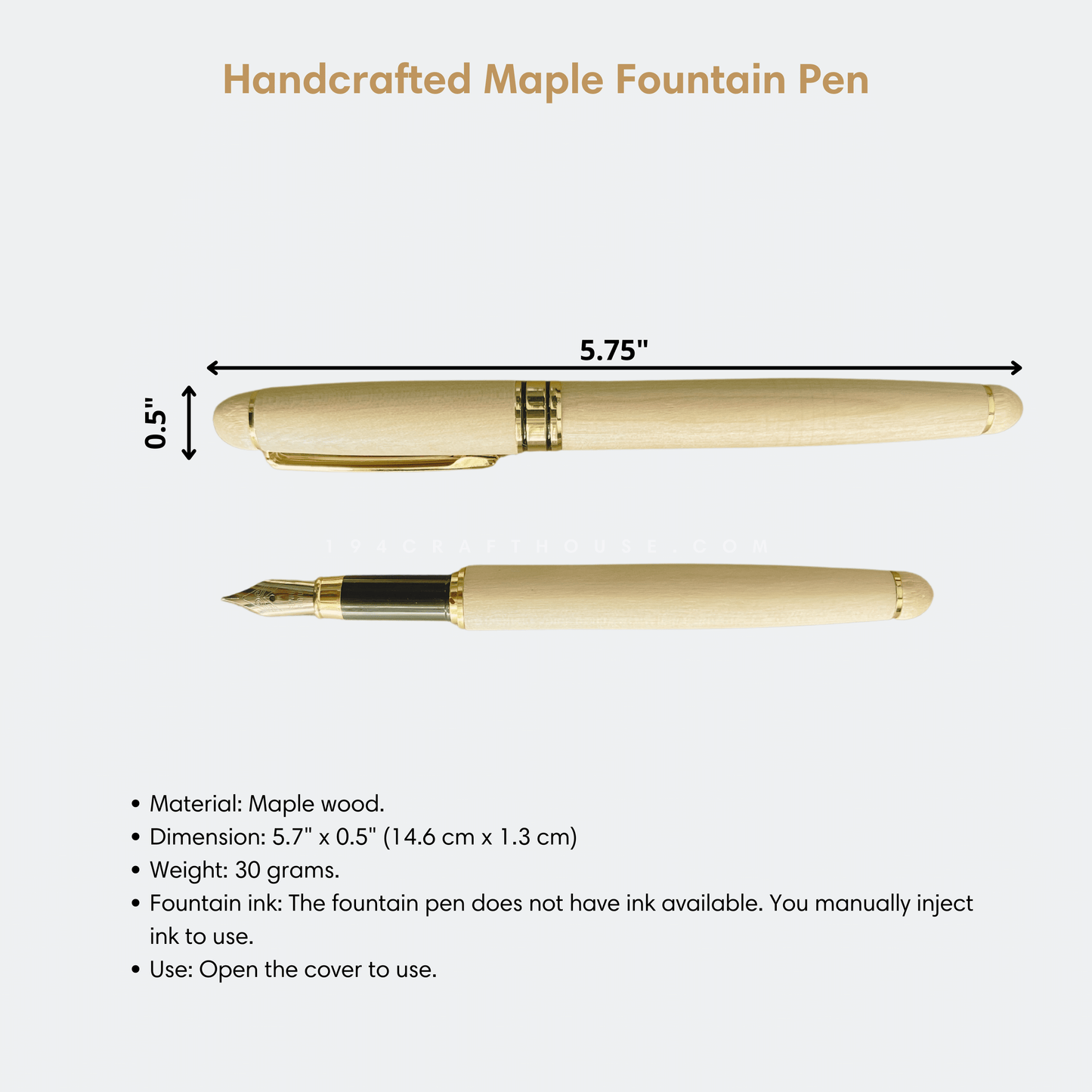 Personalized Maple Wooden Fountain Pen Engraved Name Gift