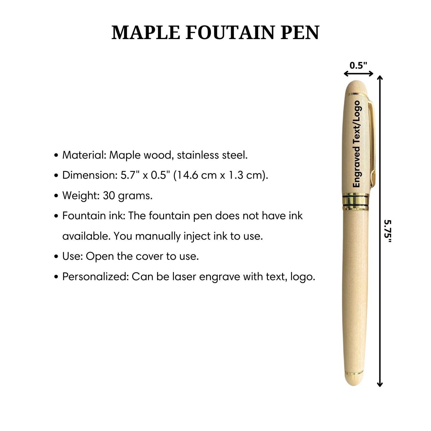 Engraved Maple Fountain Pen With Case Set Personalized Gift