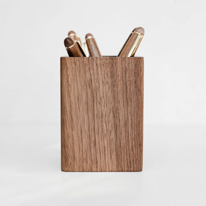 Custom Engraved Walnut Wooden Pen Holders: Personalized Gift for Professional & Logo Corporate Gifts. Minimalist Office Desk Storage & Organizer