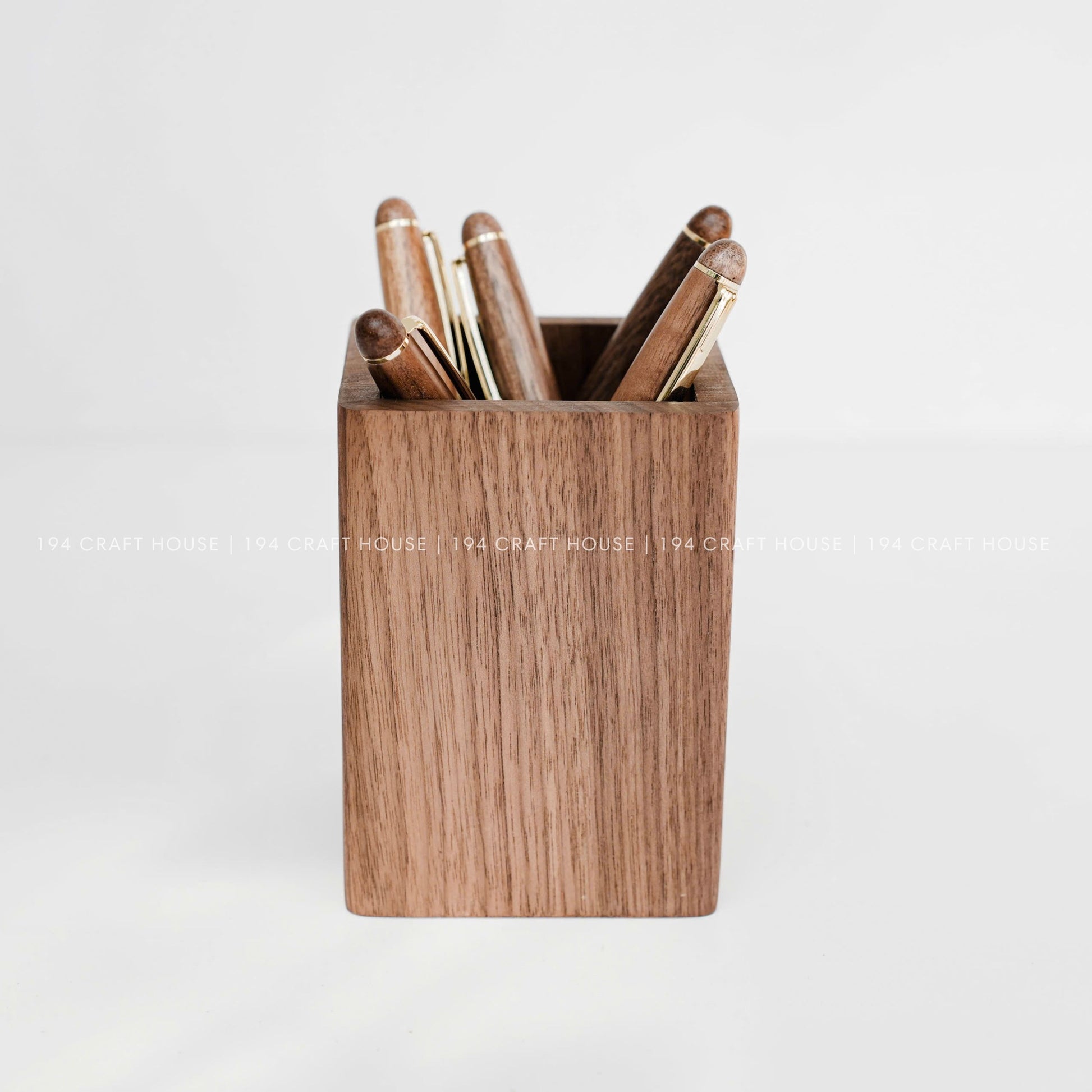 Custom Engraved Walnut Wooden Pen Holders: Personalized Gift for Professional & Logo Corporate Gifts. Minimalist Office Desk Storage & Organizer