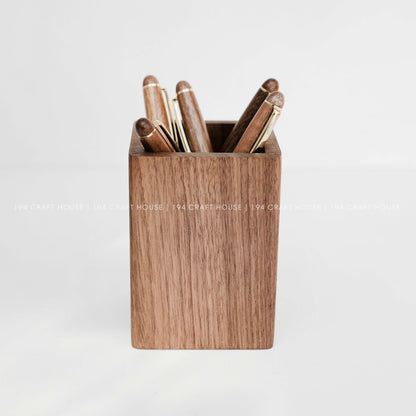 Custom Engraved Walnut Wooden Pen Holders: Personalized Gift for Professional & Logo Corporate Gifts. Minimalist Office Desk Storage & Organizer