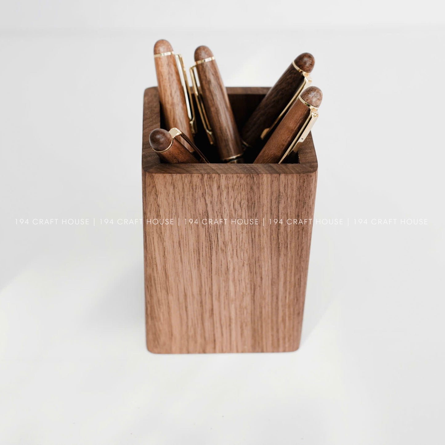 Custom Engraved Walnut Wooden Pen Holders: Personalized Gift for Professional & Logo Corporate Gifts. Minimalist Office Desk Storage & Organizer