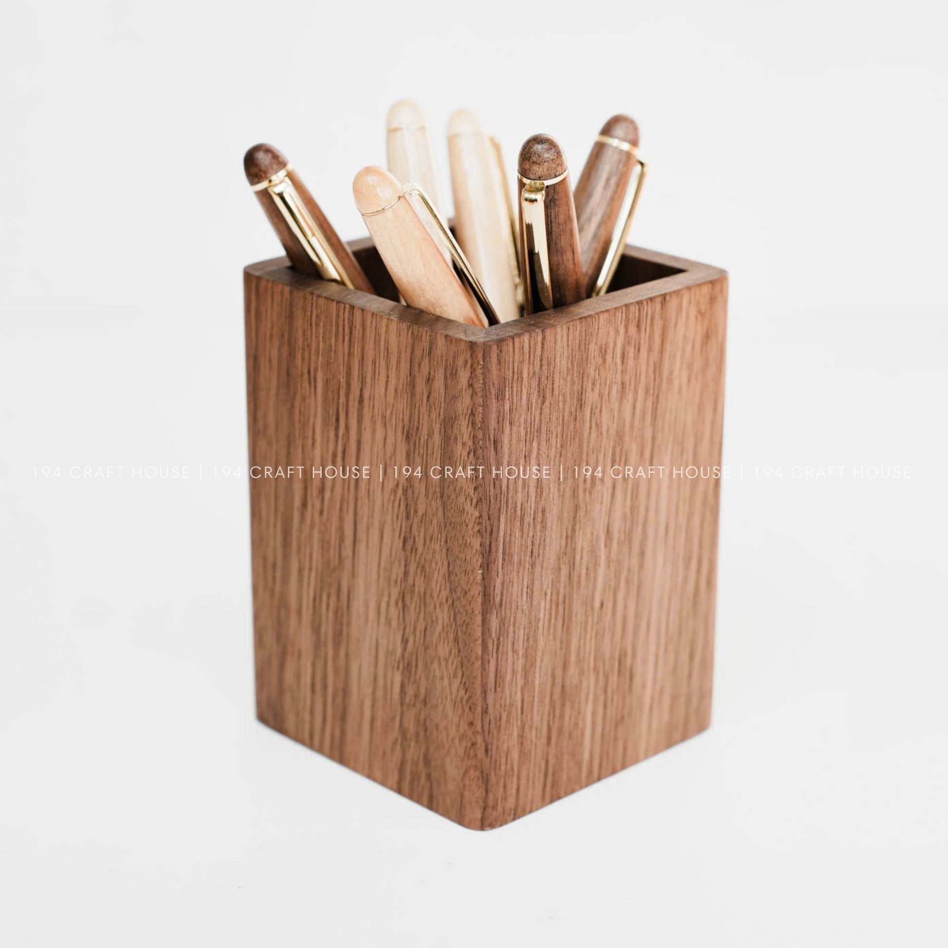 Custom Engraved Walnut Wooden Pen Holders: Personalized Gift for Professional & Logo Corporate Gifts. Minimalist Office Desk Storage & Organizer