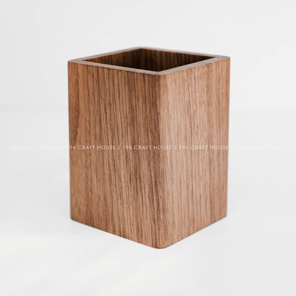 Custom Engraved Walnut Wooden Pen Holders: Personalized Gift for Professional & Logo Corporate Gifts. Minimalist Office Desk Storage & Organizer