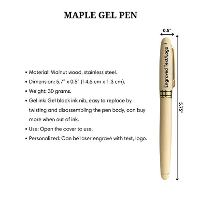 Handmade Maple Wooden Gel Pen Personalized Engraved