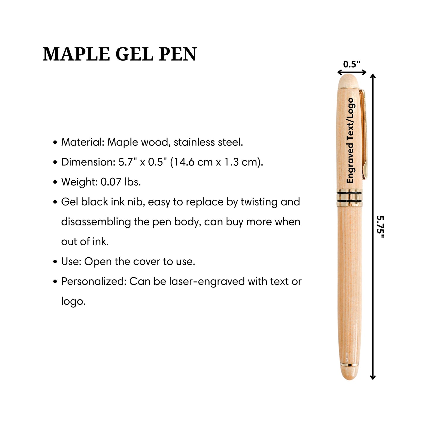 Luxury Maple Gel Pen: Custom Engraved Name, Logo Personalized Gift for Professional, Corporate Gifts